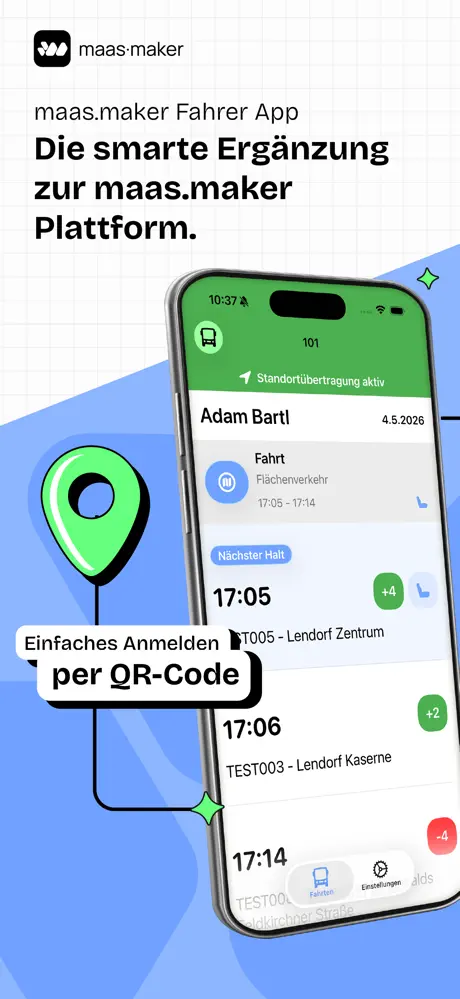 maas.maker Fahrer-App: QR-Code Login und Fahrtenliste