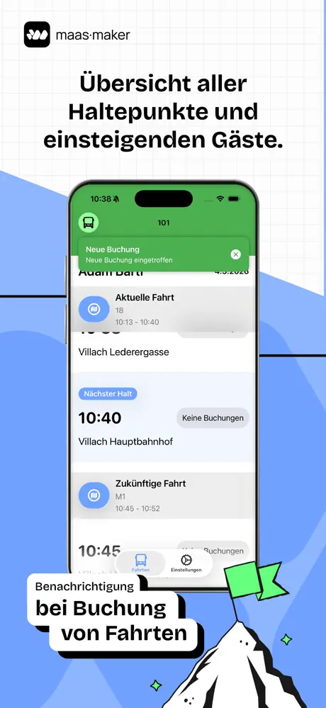 maas.maker Fahrer-App: Haltepunkte und Fahrgastübersicht