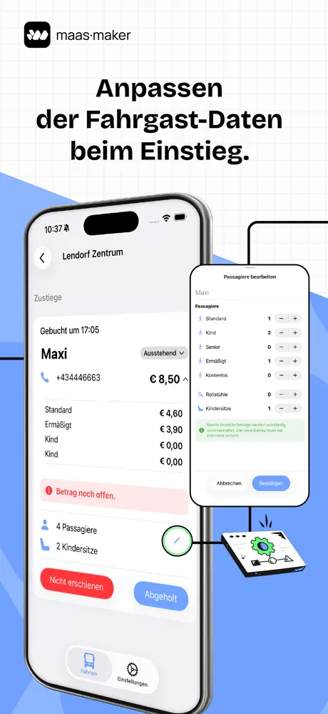 maas.maker Fahrer-App: Fahrgast-Daten beim Einstieg